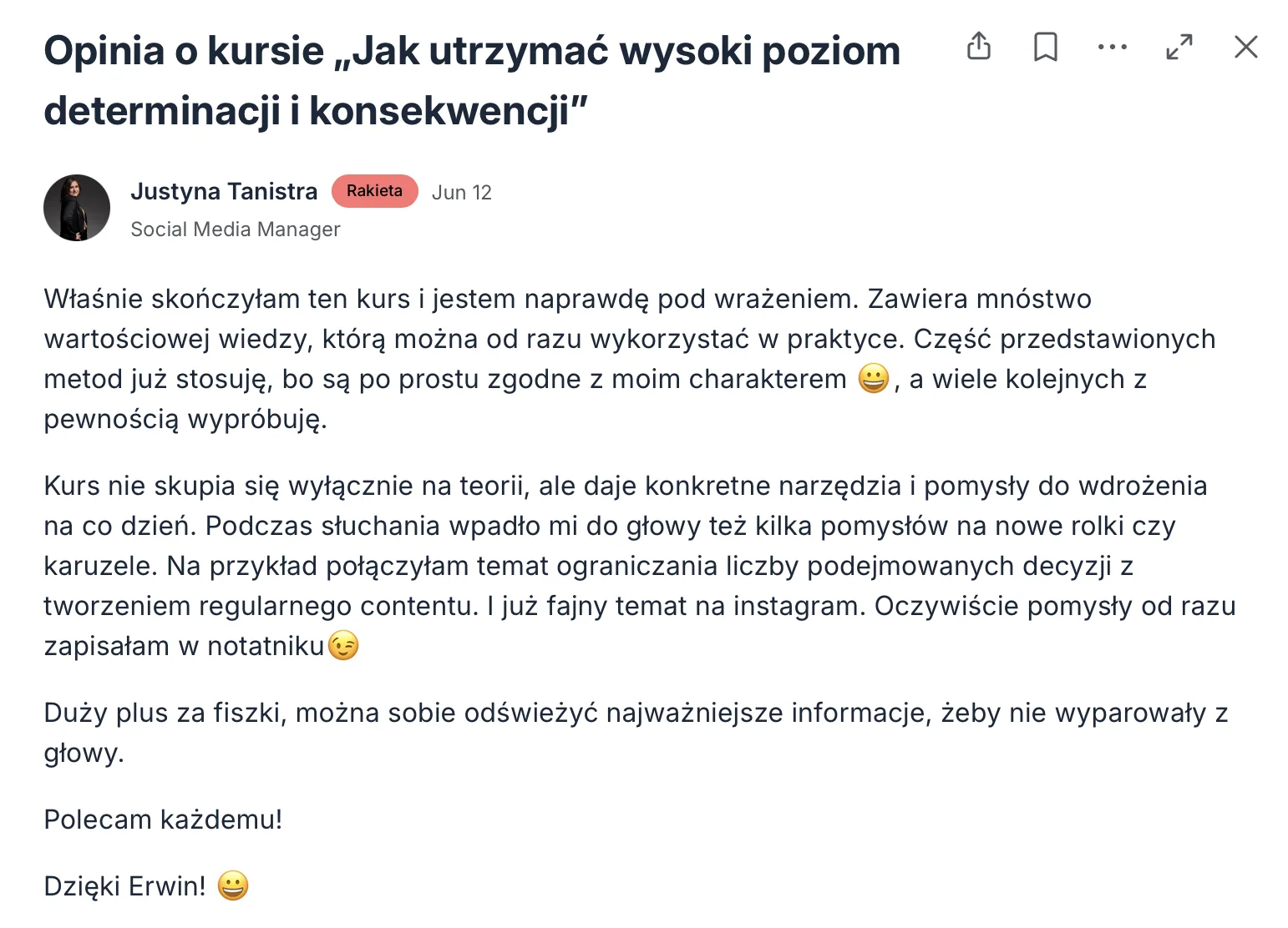 Opinia kursanta